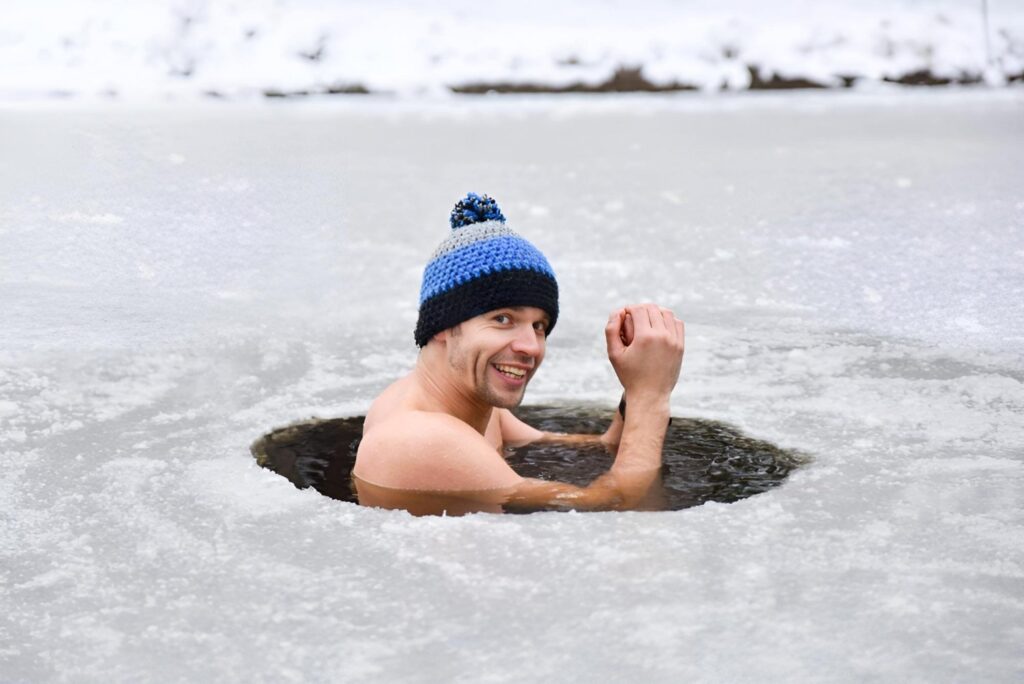 man in fozen lake