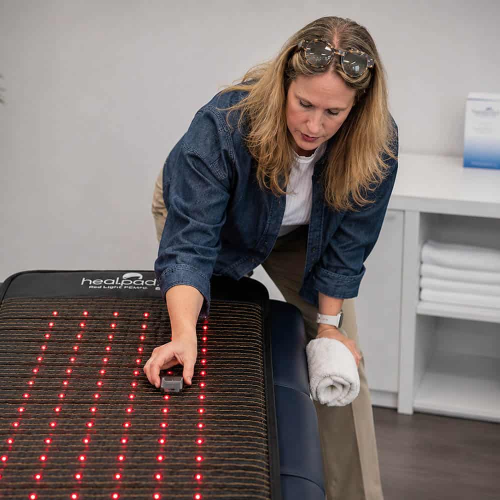 Cristina checking magnetism in PEMF mat